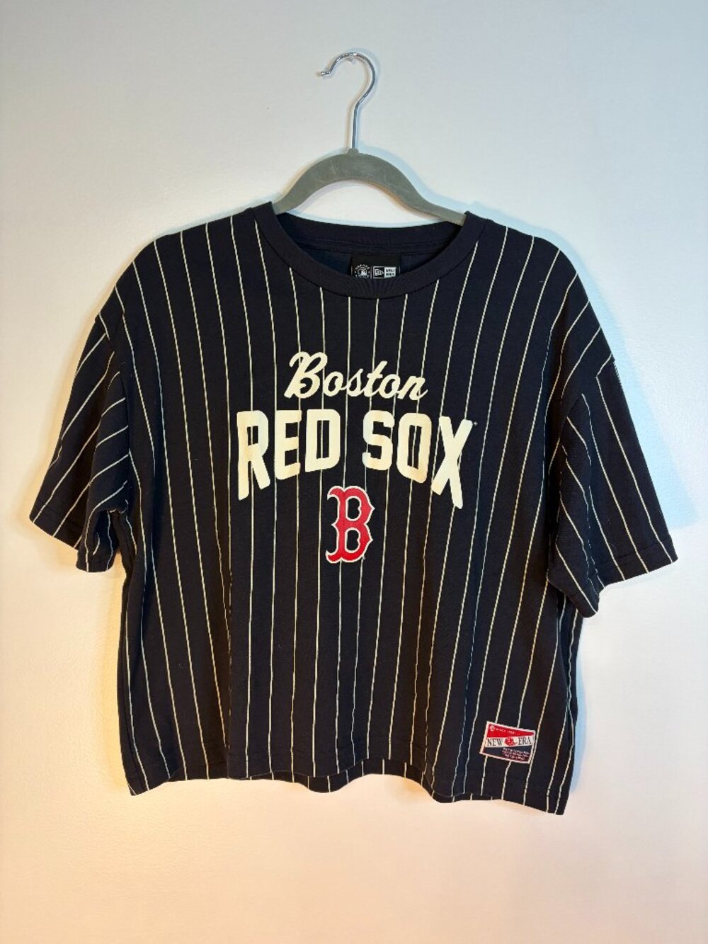New Era Boston Red Sox Stripped Short Sleeve Cropped Tee